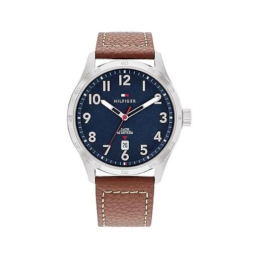 Tommy Hilfiger, forrest 1710559-orologio da uomo con quadrante navy, in pelle bovina marrone blu, moderno 1710559