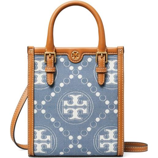 Tory Burch borsa tote t monogram mini - blu