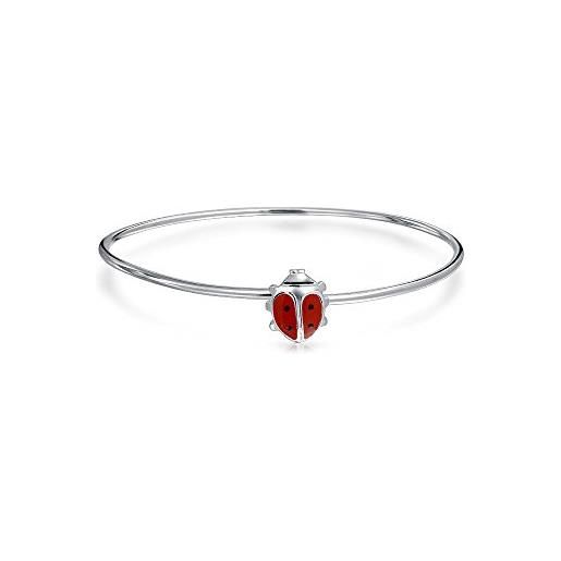 Bling Jewelry piccolo smalto rosso piccolo 6 pollici portafortuna braccialetto coccinella per le donne per gli adolescenti. 925 sterling silver