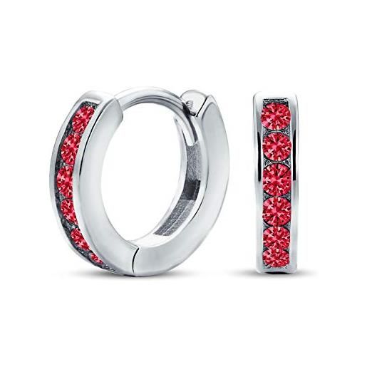 Bling Jewelry orecchini a cerchio piccoli con canali di zirconia cubica rossa per le donne, rubino simulato, argento 925