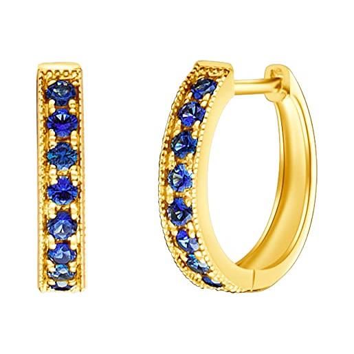 FANCIME orecchini a cerchio in oro giallo 14 carati (585) con vero zaffiro blu naturale da 0,25 carati gioielli per donna ragazze, diametro: 13 mm