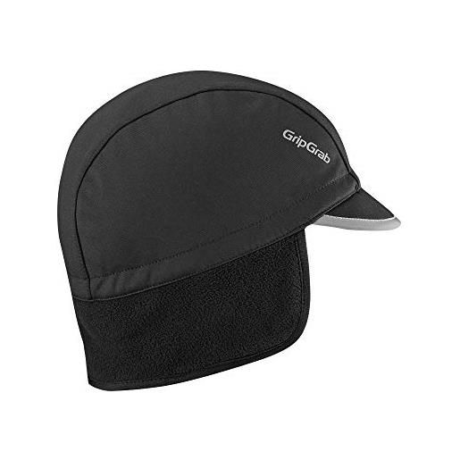 GripGrab windproof winter cycling earflap hat with visor under helmet thermal fleece bicycle peak headwear cap, copricapo da ciclismo unisex-adult, nero, l