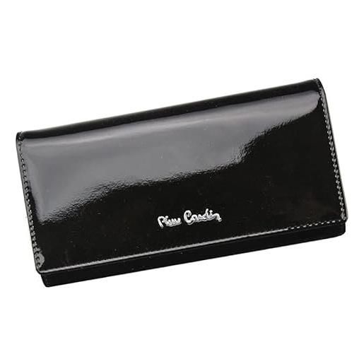 Pierre Cardin portafoglio da donna in 100% pelle naturale laccata 18,5 x 10 x 3 cm per 9 carte 2 scomparti per banconote 1 portamonete, nero , 05 line