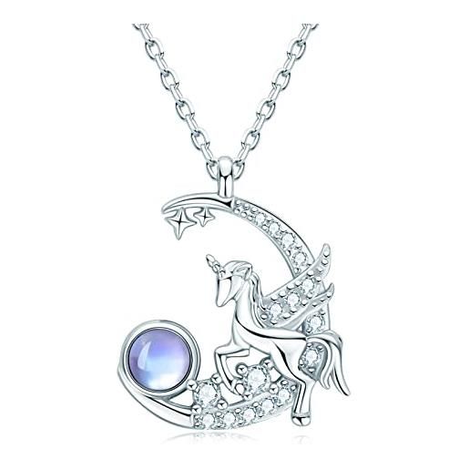 AINUOSHI collana di unicorno in argento 925 ciondolo di unicorno collana di pietra di luna per le signore compleanno valentine's day