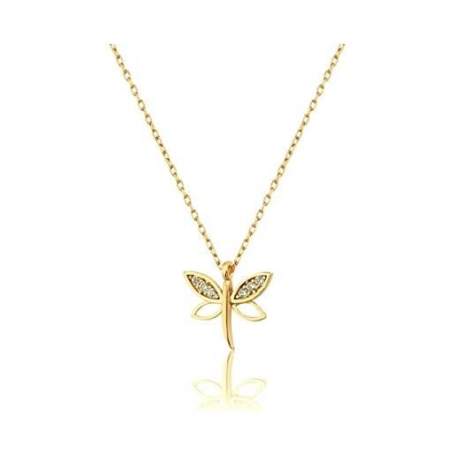 Einzelstück dragonfly - collana con ciondolo a forma di libellula, in argento sterling 925, oro, swarovski. 