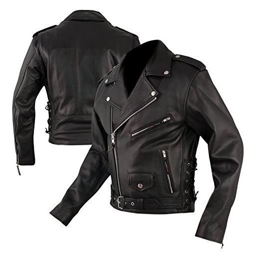 A-Pro chiodo giacca giubbotto giubbino pelle moto classico lacci nero l