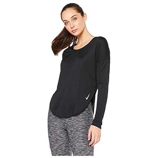 Nike city sleek top longsleeve, t-shirt donna, black/reflective silv, s