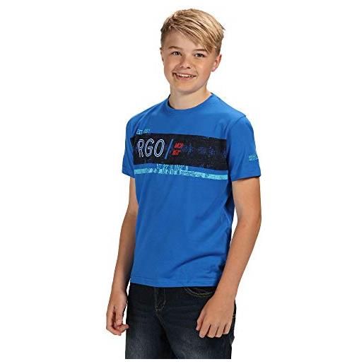 Regatta bosley ii coolweave - t-shirt in cotone con stampa grafica, unisex - bambini, t-shirt, rkt091, oxford blu, taglia 3-4