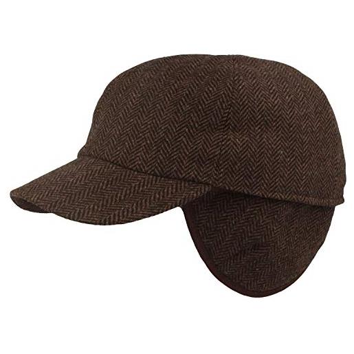 Hut Breiter cappellino da baseball invernale da uomo, cappello da baseball con protezione per le orecchie pieghevole, in lana con design a spina di pesce e fodera trapuntata, marrone, 60