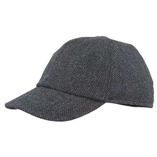 Hut Breiter cappellino da baseball invernale da uomo, cappello da baseball con protezione per le orecchie pieghevole, in lana con design a spina di pesce e fodera trapuntata, blu, 59