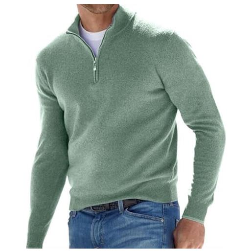 DJFOG maglione basic da uomo in cashmere con cerniera, maglione girocollo da uomo lavorato a maglia, maglione da uomo a maniche lunghe morbido al tatto con zip a quarto, verde, xx-large