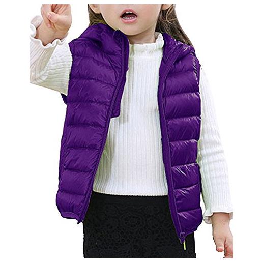 ZhuiKun bambini bambino gilet piumini inverno cappotto con cappuccio smanicato giacche per ragazze ragazzi viola 110
