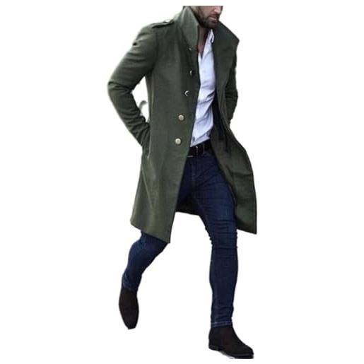 crazynekos trench da uomo in lana francese cappotto invernale caldo cappotto lungo, verde militare, m
