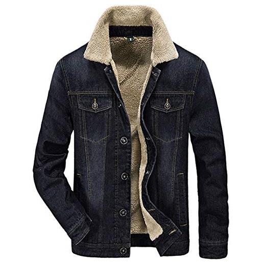 Onsoyours giacca in denim da uomo manica lunga borsa interna bottoni giubbotto di jeans maschile giacca da denim spesso caldo capispalla casual invernale nero01 l