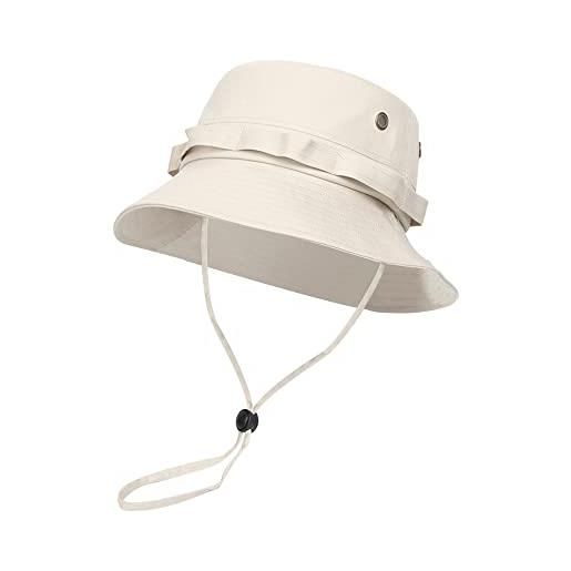 ANIMQUE cappello pescatore uomo donne pieghevole tesa larga cotone all'aperto estate spiaggia boonie cappello da sole, beige 58cm