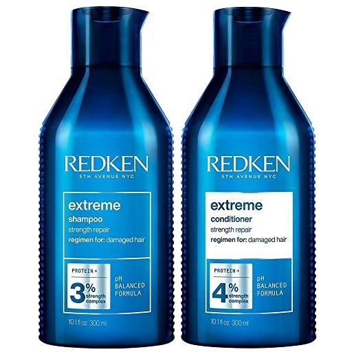 Redken extreme shampoo 300ml + balsamo 300ml | routine professionale, fortifica e ripara i capelli danneggiati o indeboliti