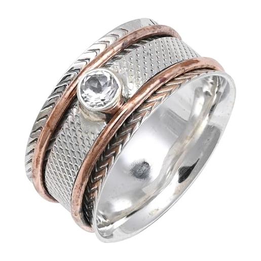 JEWELFORCE jsr-157 - anello da meditazione in argento sterling 925, per uomini e donne, articolo da regalo realizzato a mano, 14 (17,2), metallo prezioso gemma, topazio bianco