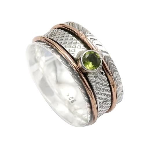 JEWELFORCE jsr-157 - anello da meditazione in argento sterling 925, per uomini e donne, articolo da regalo realizzato a mano, 10 (15,9), metallo prezioso gemma, peridoto