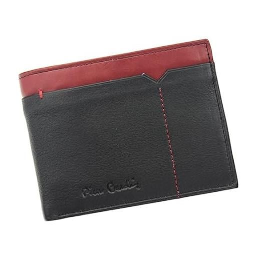 Pierre Cardin portafoglio da uomo in vera pelle con scomparti per carte di credito, portamonete, montagna rossa
