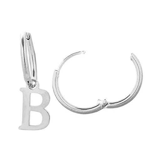 Beloved orecchini da donna a cerchio in acciaio - uno con iniziale e uno a cerchietto semplice - per lobi forati - chiusura a scatto (silver lettera b)