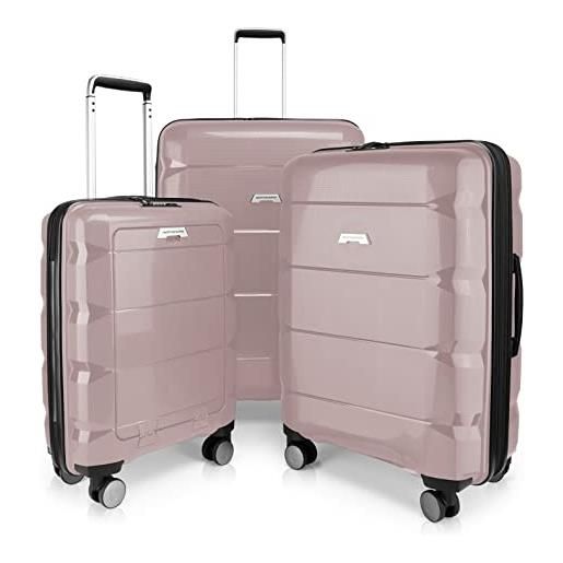 Hauptstadtkoffer - britz - set di 3 valigie trolley valigetta da viaggio espandibile, tsa, 4 ruote, (s, m & l), rosa antico, rosa antico, set, set trolley rigido