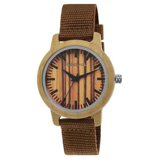 Holzwerk Germany orologio da donna realizzato a mano, orologio da uomo, in legno ecologico, analogico, classico, al quarzo, marrone, con cinturino in nylon, marrone