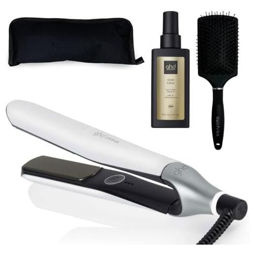 ghd ghd - piastra capelli bianchi ghd chronos + olio termo protettivo ghd + kit da viaggio hairprice + spazzola hairprice