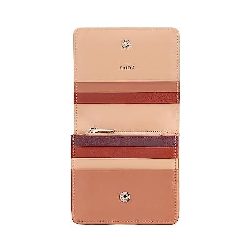 Dudu portafoglio donna piccolo in pelle schermato rfid colorato ultra compatto con zip interna e 8 porta carte tessere rosa cipria