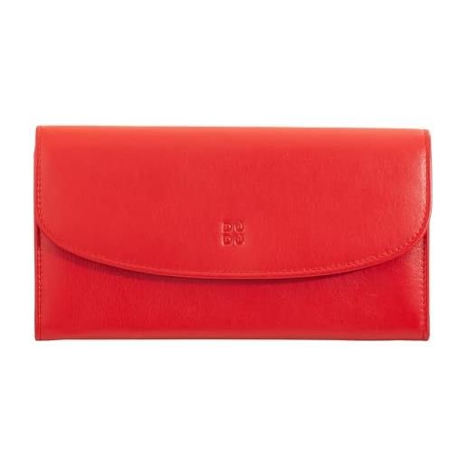 Dudu portafoglio donna grande in pelle colorata, portafoglio continental, tasche porta carte di credito, portamonete con cerniera rosso fiamma