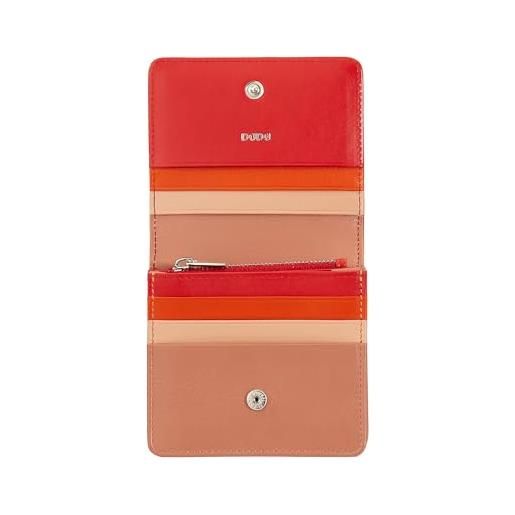 Dudu portafoglio donna piccolo in pelle schermato rfid colorato ultra compatto con zip interna e 8 porta carte tessere rosso fiamma