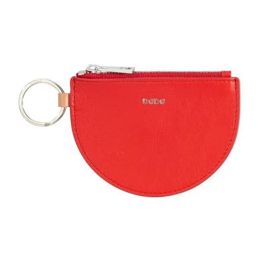Dudu mini portamonete in pelle per donna con cerniera zip e portachiavi bicolore slim design rosso fiamma