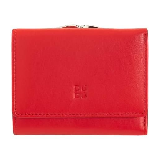 Dudu portafoglio donna piccolo in pelle rfid con portamonete a clic clac compatto 6 porta carte tessere rosso fiamma