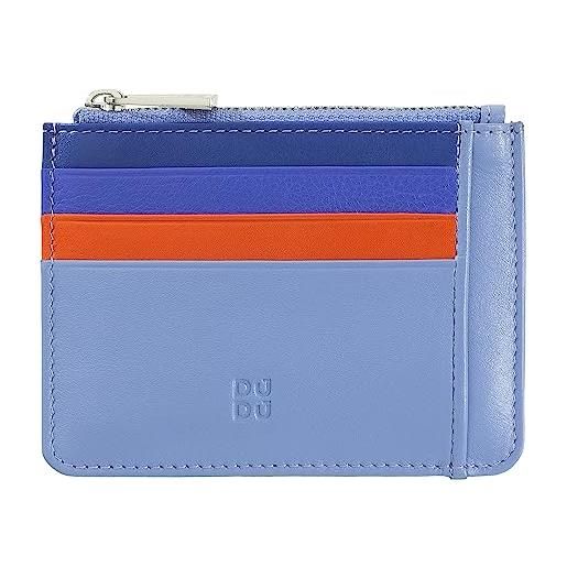 Dudu bustina porta carte di credito in vera pelle colorata portafogli con zip blu pastello