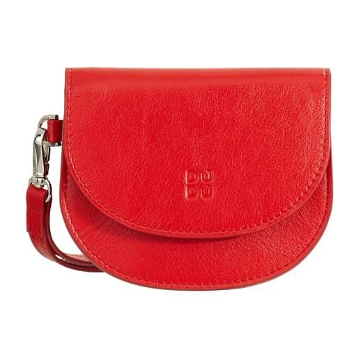 Dudu portafoglio da polso donna in pelle, portafoglio piccolo colorato portamonete banconote tessere con laccetto rosso fiamma
