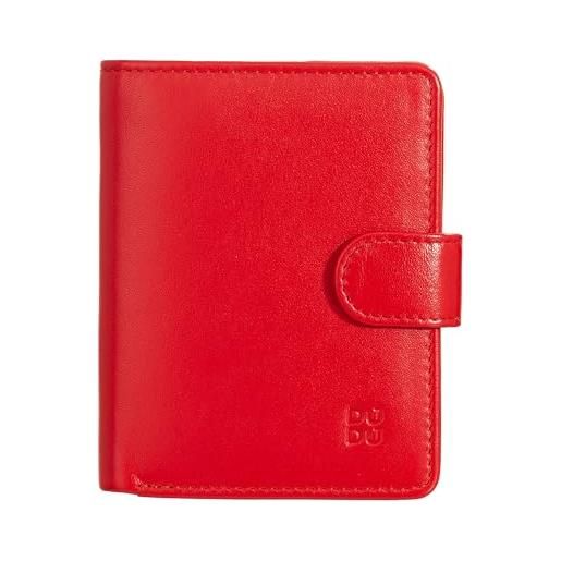 Dudu portafoglio donna in pelle vera piccolo portacarte in pelle rfid con cerniera portamonete banconote, chiusura esterna rosso fiamma