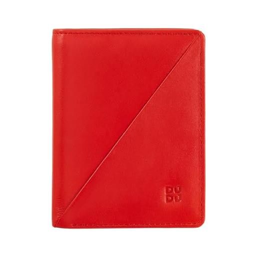 Dudu portafoglio donna piccolo di pelle colorata porta carte e tessere con portamonete zip e bottone rosso fiamma