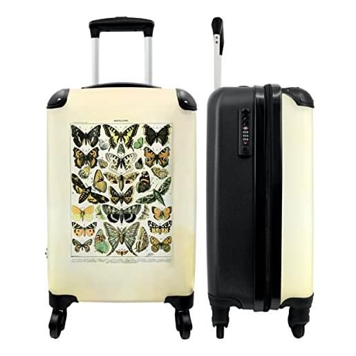 NoBoringSuitcases.com® valigia a mano, trolley con rotelle, piccola valigetta da viaggio - farfalla - natura - vintage - illustrazione - animali - dimensioni < 55 x 40 x 23 cm & 55 x 40 x 20 cm