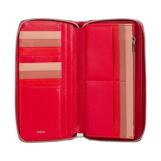 Dudu portafoglio donna grande con cerniera rfid in pelle nappa zip around 14 tasche porta carte di credito e portamonete rosso fiamma