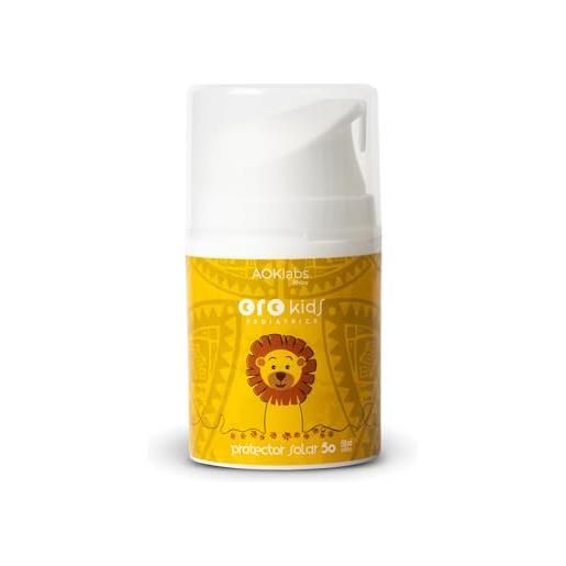 Aoklabs - oro kids crema solare 50 spf in crema, crema solare con filtri fisici al 100% , idrata e protegge la pelle, è adatta per pelli di neonati dalla nascita fino ai 6 anni i 50 ml. 