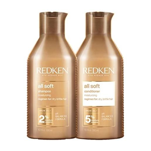 Redken | kit shampoo 300ml + balsamo 300ml | routine professionale, donna idratazione e brillantezza ai capelli secchi e fragili, all soft