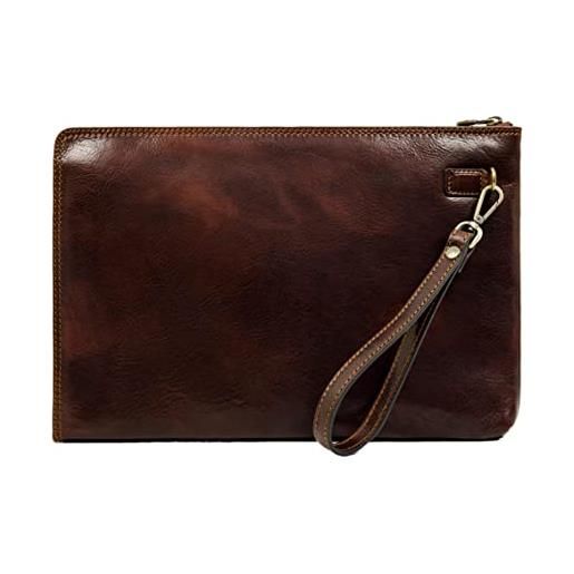 Time Resistance pochette uomo fatta a mano in italia da esperti artigiani - pratica pochette uomo da polso con cinturino rimovibile - borsello a mano uomo (cognac)