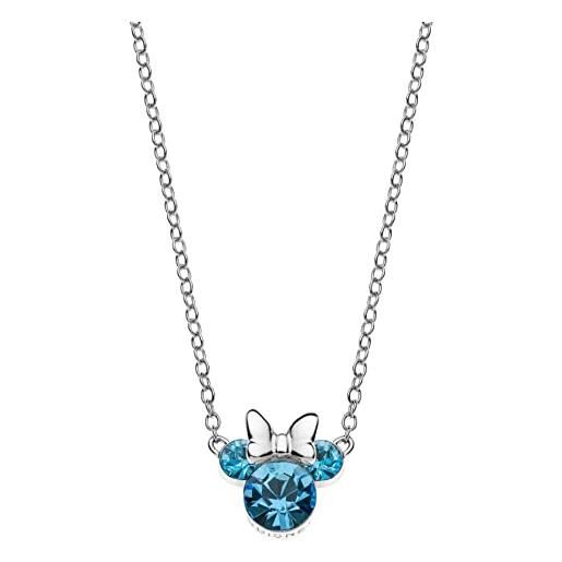 Disney collana per bambine in argento, con ciondolo raffigurante minnie, impreziosito con zirconia - azzurro