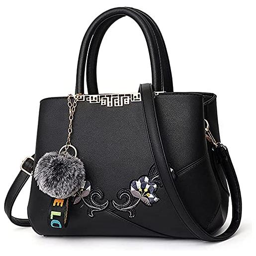 compulsoryking elegante borsa a mano con motivo floreale da donna, borsa a tracolla da ricamo, borsa a tracolla, nero 1, 30*14*22cm