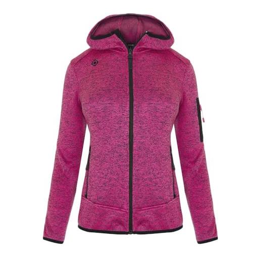 IZAS - giacca termica knitted per donna - giacca con chiusura e tasche con cerniera - felpa donna con cappuccio a rapida asciugatura - per attività outdoor - alder fucsia - s