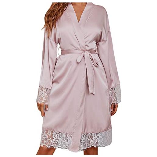 Generico vestaglia accappatoio da donna vestaglia da notte sexy in seta senza fili camicia da notte con cintura camicia da notte in pizzo ricamo indumenti da notte in raso kimono sexy accappatoio