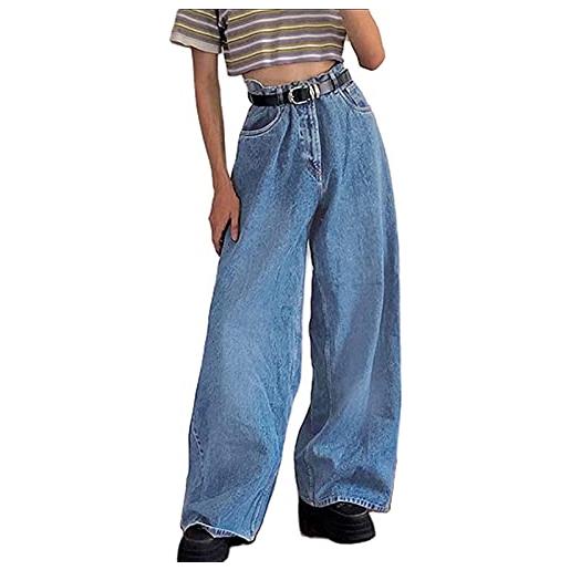 Qtinghua y2k jeans a vita alta a gamba larga pantaloni jeans dritti da donna pantaloni a zampa casual pantaloni larghi moda streetwear (y light blue, x-large)