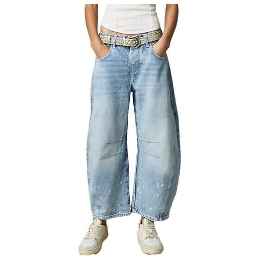 Springcmy jeans da donna a vita media a botte a gamba larga a vita media pantaloni in denim ritagliati y2k baggy boyfriend jeans con tasche streetwear, a-light blue, l