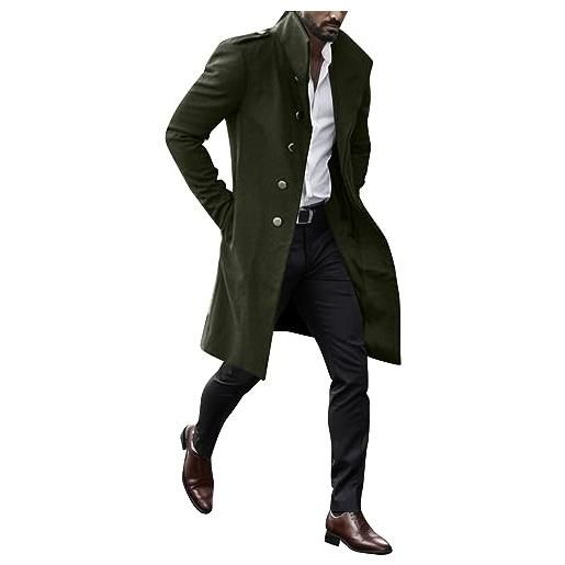 Duohropke trench coat uomo nero slim fit cappotto di lana primavera giacca lunga outwear giacca casual con cappuccio giacca uomo giacca collo tacca trench cappotto monopetto, verde, s