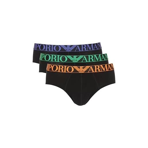 Emporio Armani stretch cotton shiny logoband 3-pack brief, slip uomo, multicolore (black-black-black), l