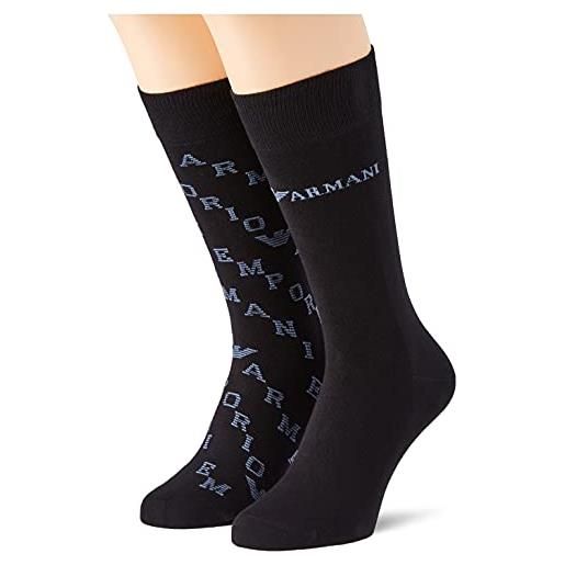 Emporio Armani 2-pack long socks casual lettering, confezione da 2 calzini corti uomo, nero, taglia unica